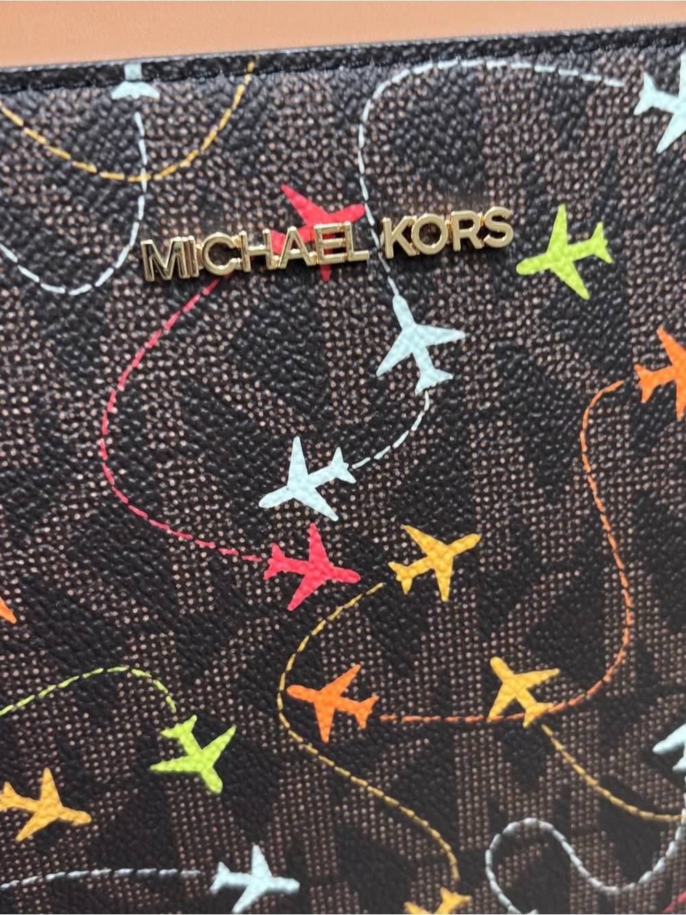 NWT Michael Kors Jet Set Large East West Crossbody Airplane Travel Print Brown